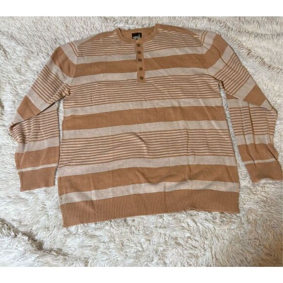 Weekendz off henley crew neck stripe Pullover sweatshirt L - Picture 1 of 6